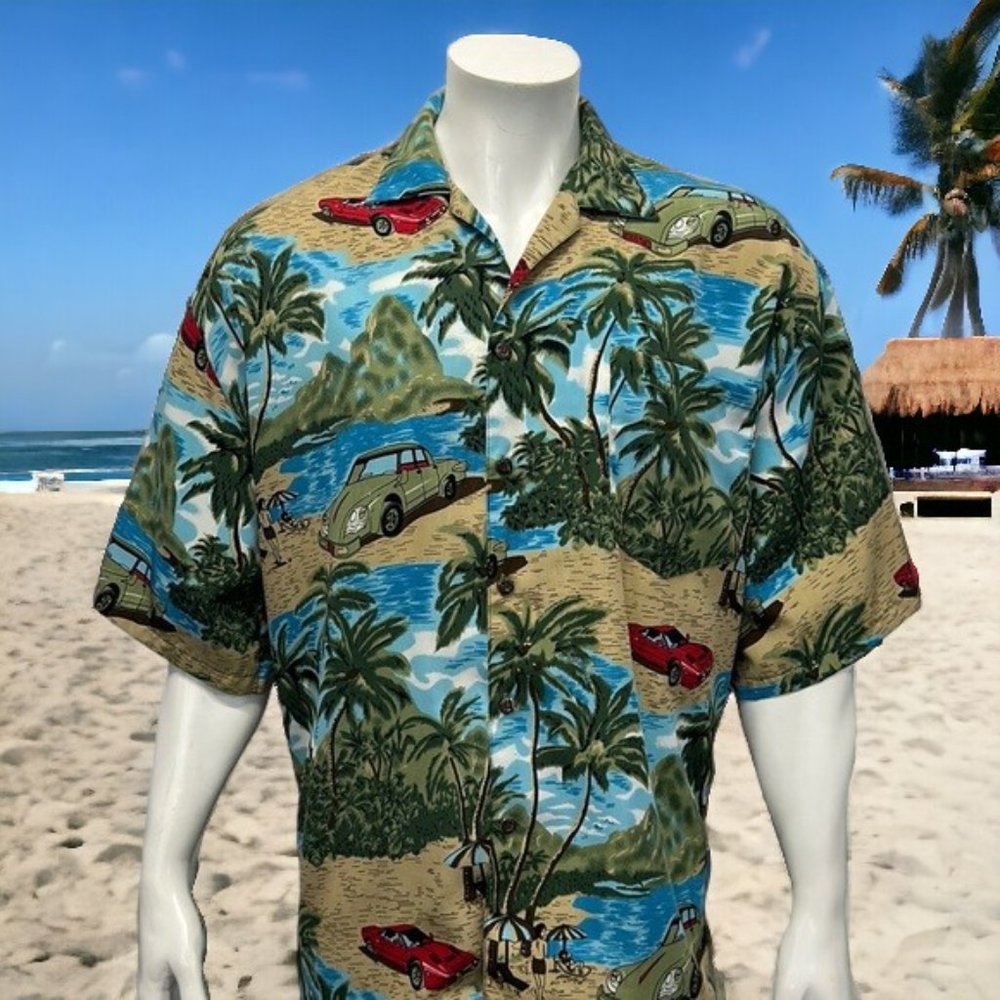 Vintage Original Hawaiian Shirt by Basix Since the Beginning Beach Classic Cars